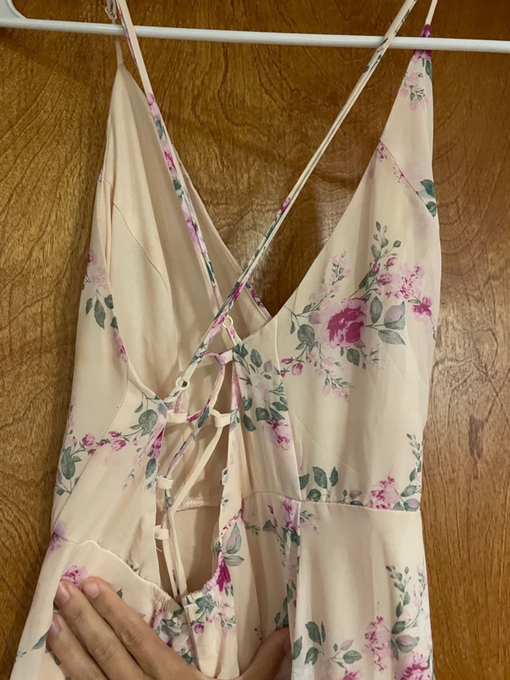 Lulu’s Sleeveless Cream Floral Wrap Maxi Dress with Ruffle Hem - Picture 2 of 5